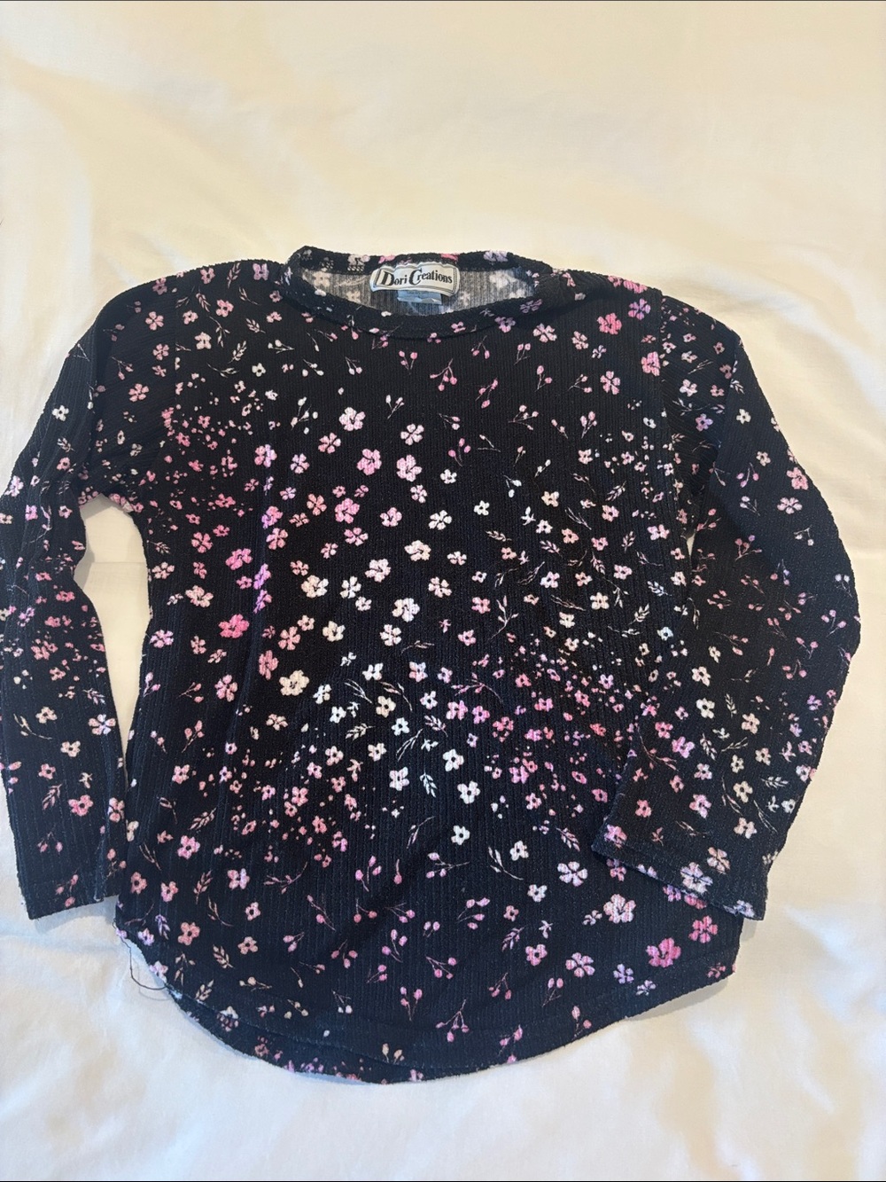 Dori Creations Girls' Black Floral Long-Sleeve Tee